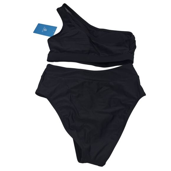 CUPSHE Black Mesh High Waist Bikini Swimsuit Tank Top 2 Pieces BathingSuit XS - Picture 2 of 12